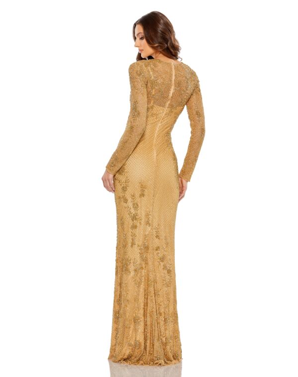 Mac Duggal 5504 Lattice Beadwork Jewel Neck Dress