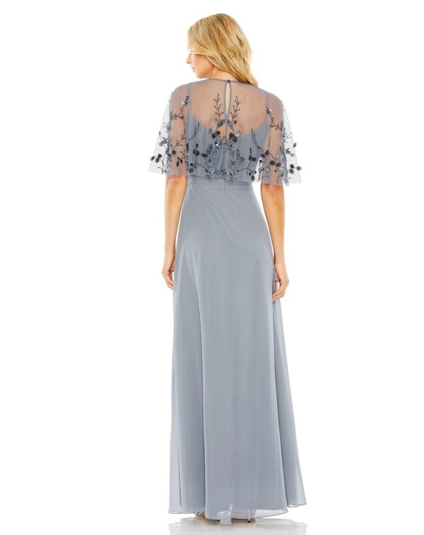Mac Duggal 9229 Floral Bodice Cape Sleeve Dress