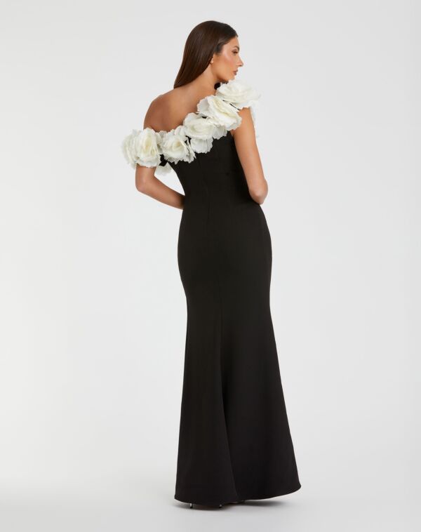 Mac Duggal 21079 Asymmetrical Neckline Flower Embellished Dress