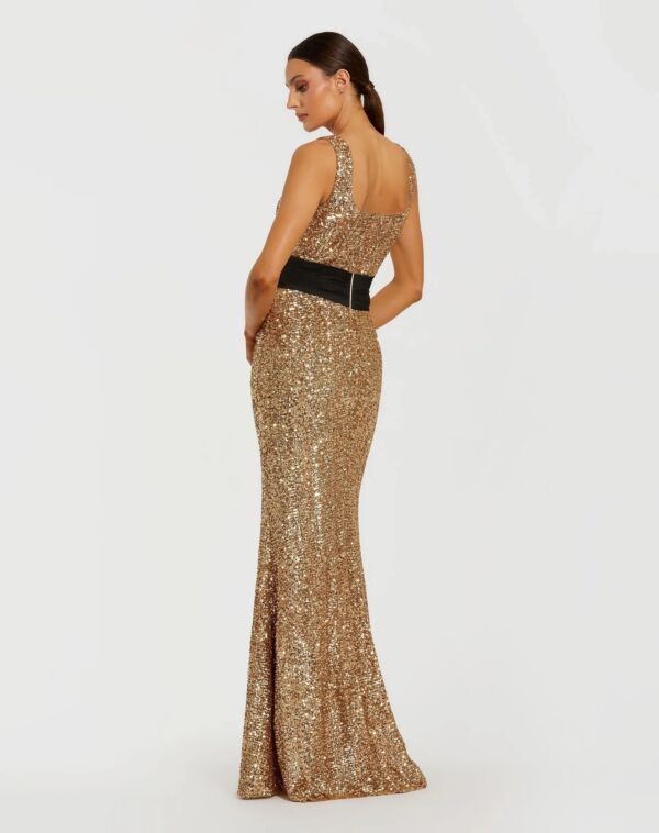 Mac Duggal 21160 Front Bow Square Neck Sequin Dress