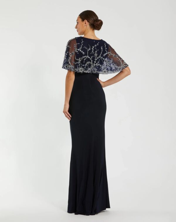 Mac Duggal 2257 Beaded Cape Sleeve Column Silhouette Dress