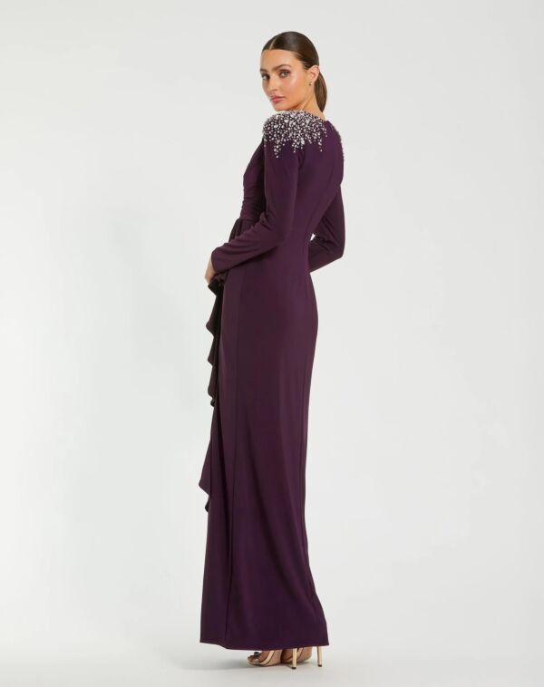 Mac Duggal 49897 Ruffle Slit Long Sleeve Dress