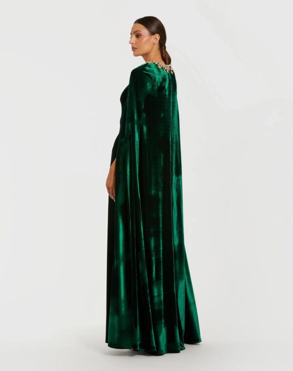 Mac Duggal 68977 Beaded Neck Cape Sleeve Velvet Dress