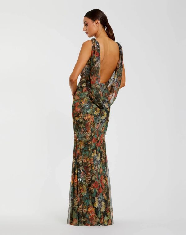 Mac Duggal 94263 Cowl Back Sleeveless Floral Dress