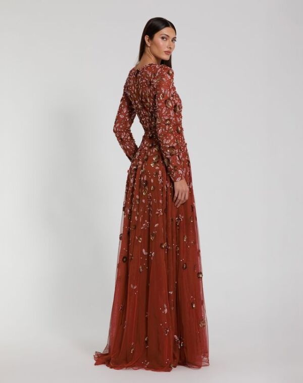 Mac Duggal 5533 Floral Beadwork Long Sleeve Dress