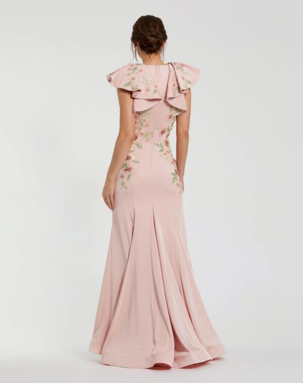 Mac Duggal 11773 Flutter Sleeve Fit-And-Flare Floral Evening Dress