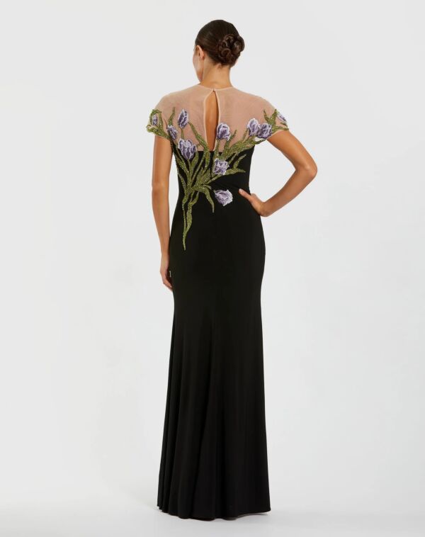 Mac Duggal 11912 Illusion Cap Sleeve Keyhole Back Dress