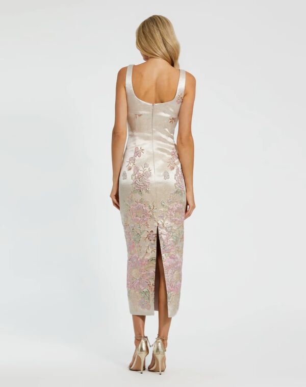 Mac Duggal 20725 Square Neck Floral Tea-Length Evening Dress
