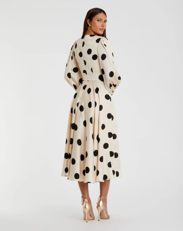 Mac Duggal 27542 Bishop Sleeve V-Neck Polka Dot Dress