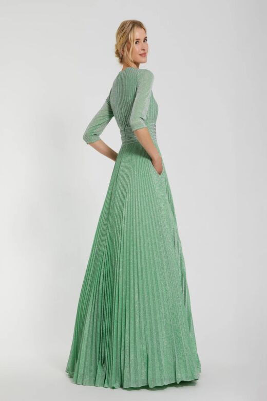 Mac Duggal 30775 Three-Quarter Sleeve Pleated A-Line Dress