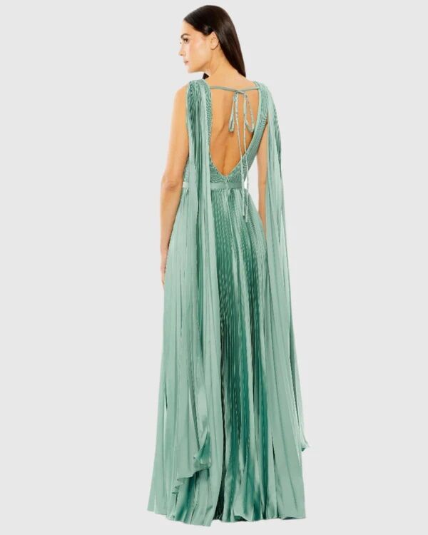 Mac Duggal 49716 Shoulder Streamer Pleated Satin Dress