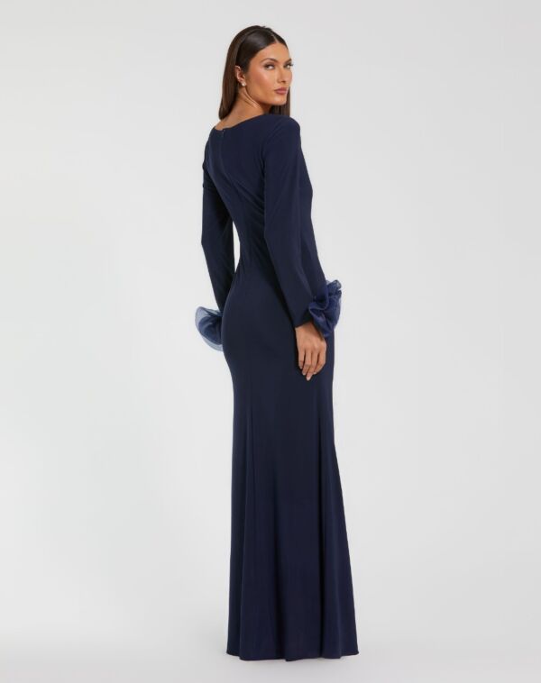 Mac Duggal 49949 Long Sleeve Rosette Cuff Bateau Neck Dress