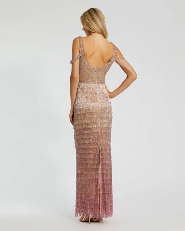 Mac Duggal 6032 Fringe Skirt Cold-Shoulder Scoop Neck Dress