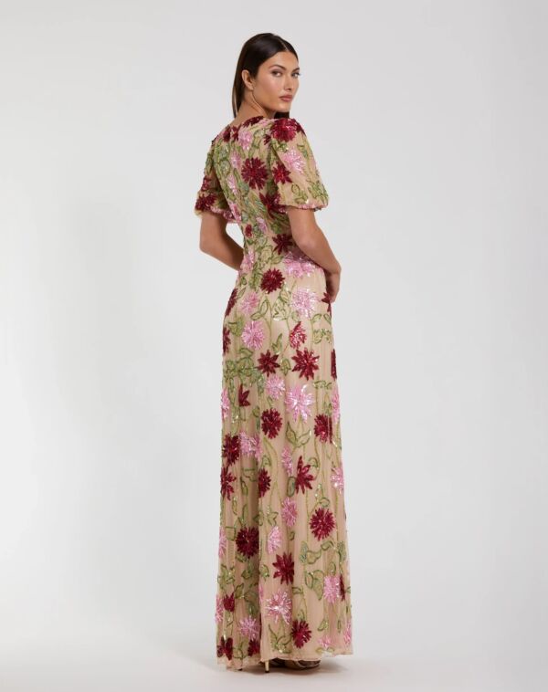 Mac Duggal 6125 Floral Beaded Puff Sleeve Dress