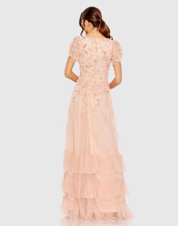Mac Duggal 9189 V-Neck Flutter Sleeve Tiered Hem Dress