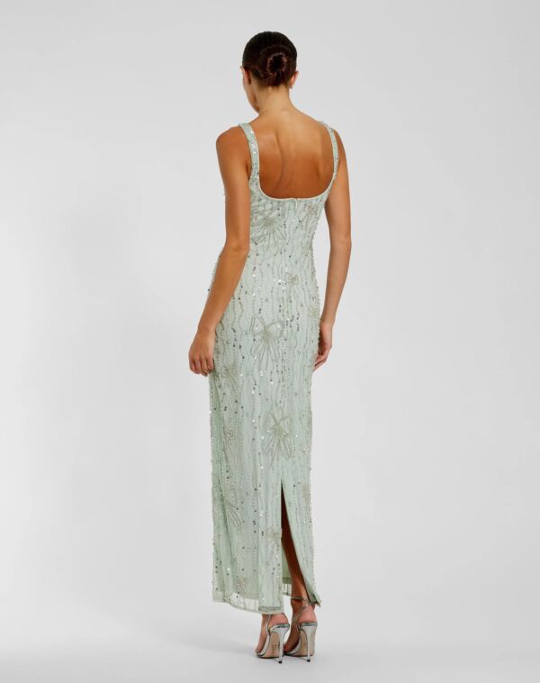 Mac Duggal 94129 Square Neck Beaded Tea-Length Evening Dress