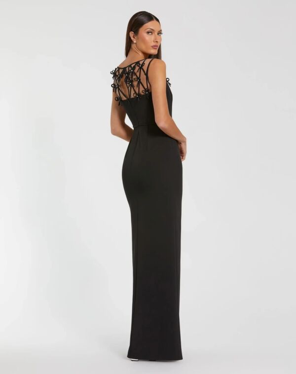 Mac Duggal 2295 Back Slit Lattice Bateau Neck Dress