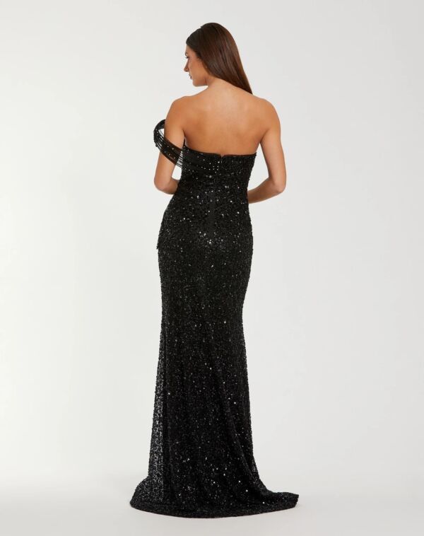 Mac Duggal 37085 Beaded Asymmetric Off-The-Shoulder Dress