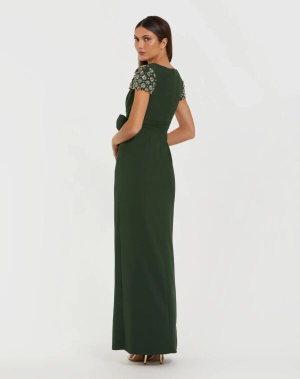Mac Duggal 50054 Beaded Sleeve High Slit Dress