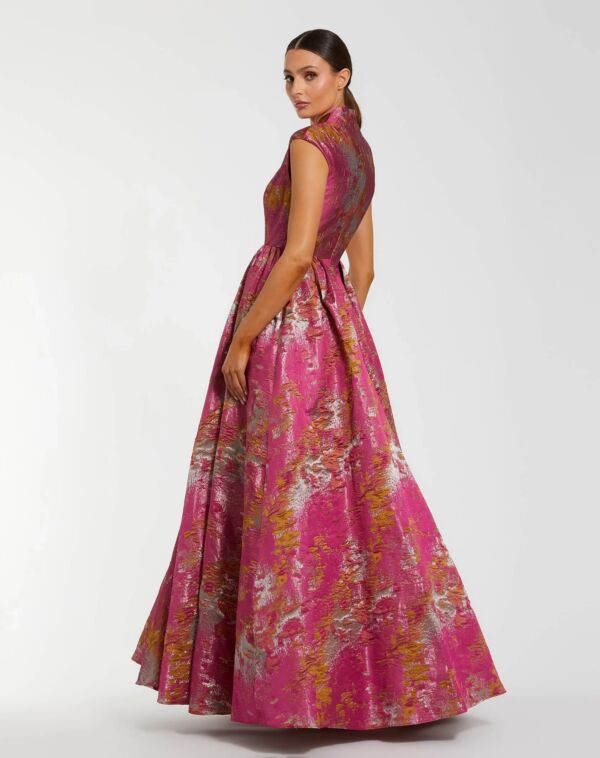 Mac Duggal 68956 Mandarin Collar Cap Sleeve Brocade Dress