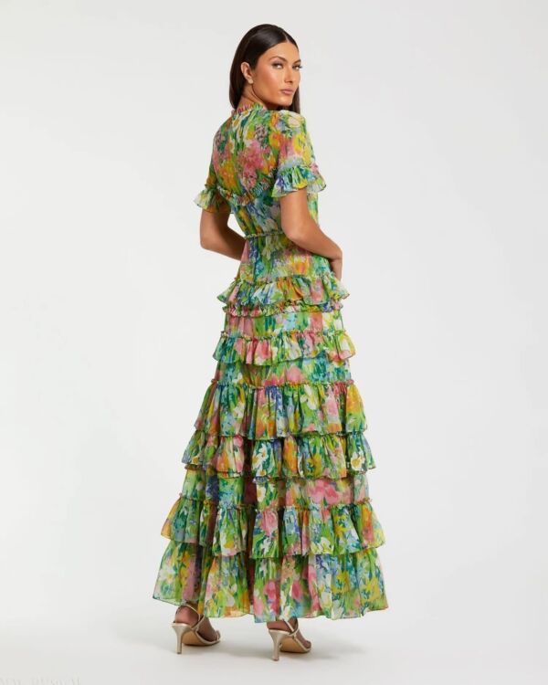 Mac Duggal 8112 Tiered Ruffle Skirt Jewel Neck Floral Dress