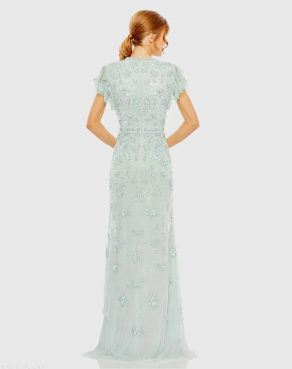 Mac Duggal 9206 Flutter Sleeves Floral Beaded Dress