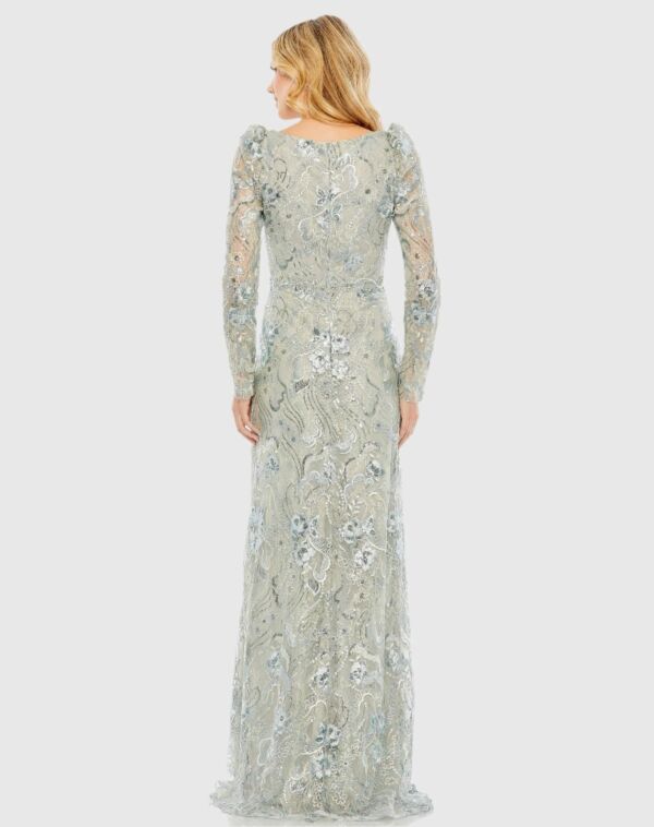 Mac Duggal 68190 V-Neck Illusion Sleeve Embroidered Dress