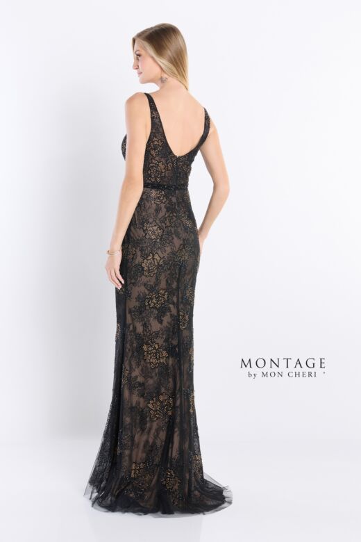 Montage by Mon Cheri M2212 Beaded Lace Plunging Neck Dress