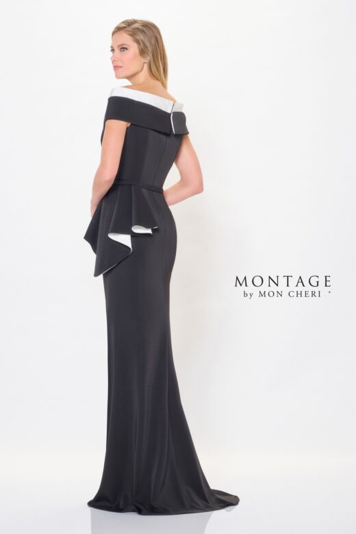 Montage by Mon Cheri M902 Off-The-Shoulder Side Peplum Dress