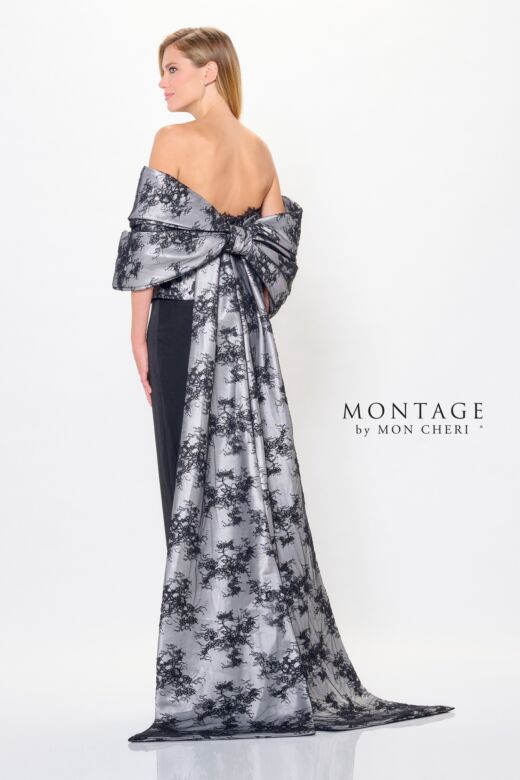 Montage by Mon Cheri M908 Back Bow Faux-Wrap Skirt Dress
