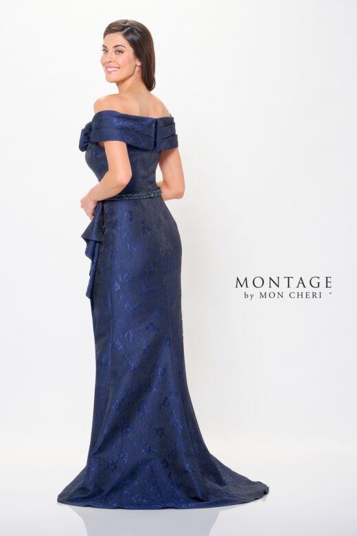 Montage by Mon Cheri M910 Ruffle Drape Off-The-Shoulder Dress