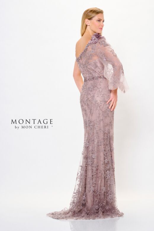 Montage by Mon Cheri M913 Asymmetric Neck Bishop Sleeve Dress