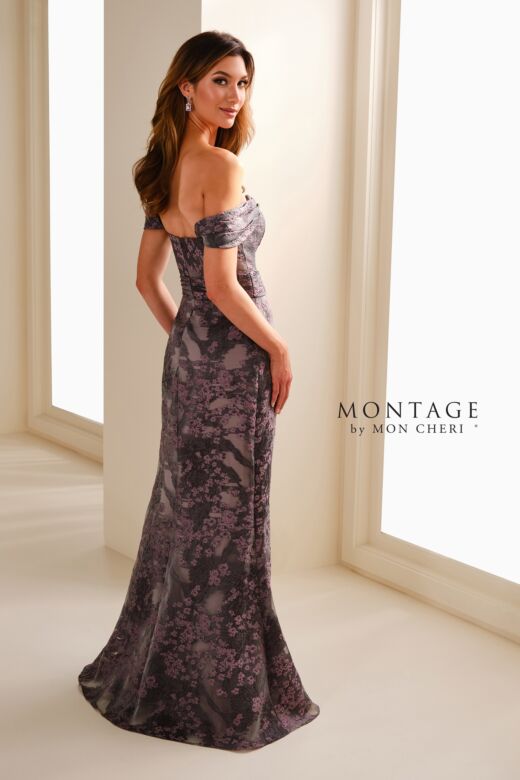 Montage by Mon Cheri M3103 Ruffle Slit Off-The-Shoulder Dress