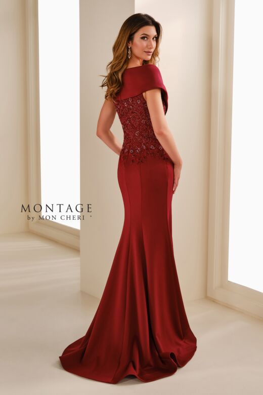 Montage by Mon Cheri M3108 Cap Sleeve Beaded Applique Bodice Dress