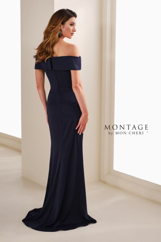 Montage by Mon Cheri M3113 Side Slit Off-The-Shoulder Dress