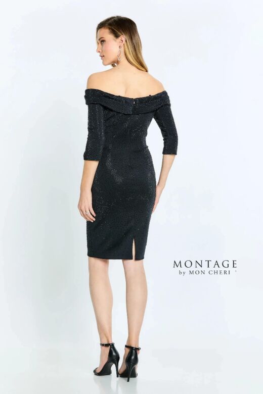 Montage by Mon Cheri 221970S Beaded Three-Quarter Sleeve Dress