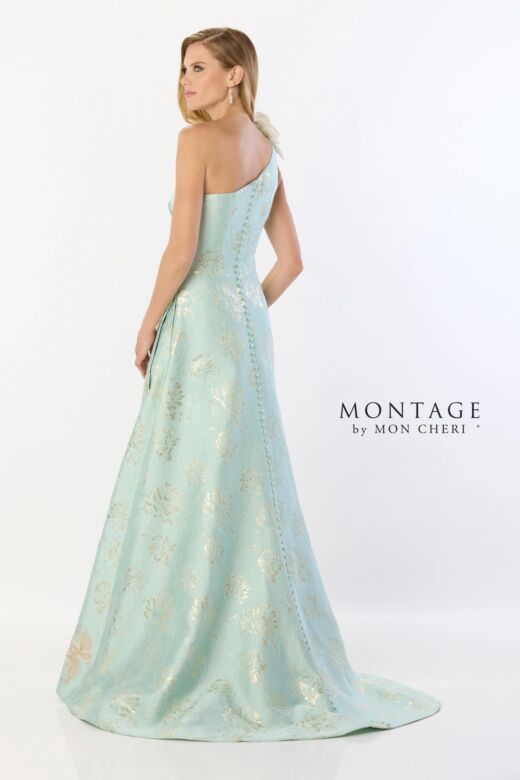 Montage by Mon Cheri M2229 Drape Top Faux-Wrap Skirt Dress