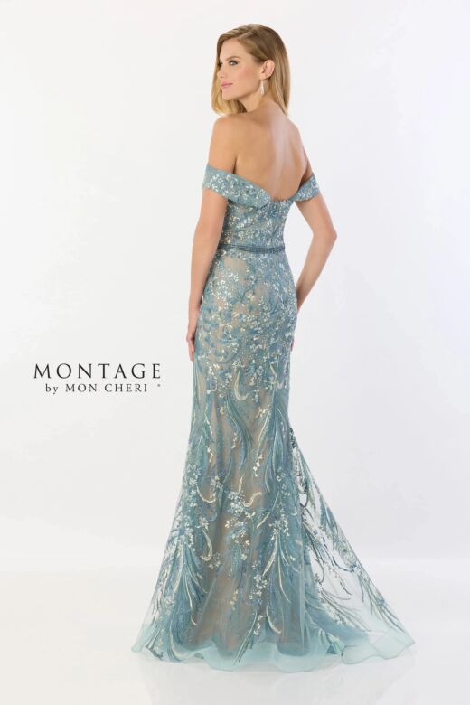 Montage by Mon Cheri M2230 Beaded Waist Off-The-Shoulder Dress