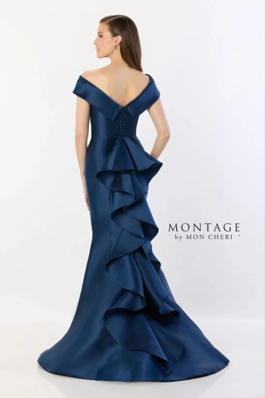 Montage by Mon Cheri M2237 Off-The-Shoulder Neck Ruffle Back Dress