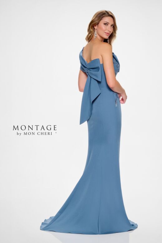 Montage by Mon Cheri M845 Bow Sleeve One-Shoulder Dress