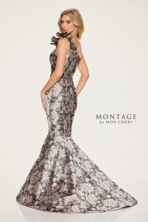 Montage by Mon Cheri M853 One-Shoulder Brocade Trumpet Dress