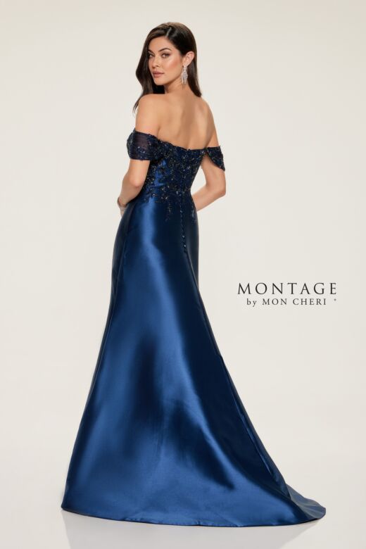 Montage by Mon Cheri M855 High Slit Off-The-Shoulder Dress