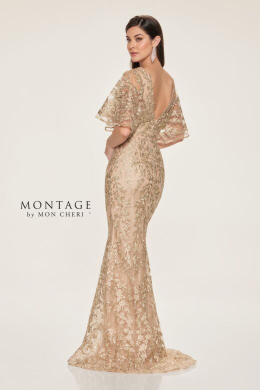 Montage by Mon Cheri M856 Flutter Sleeve V-Neck Dress