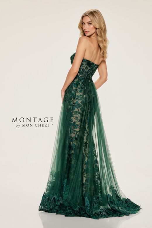 Montage by Mon Cheri M857 Sheer Overskirt Strapless Embroidered Dress