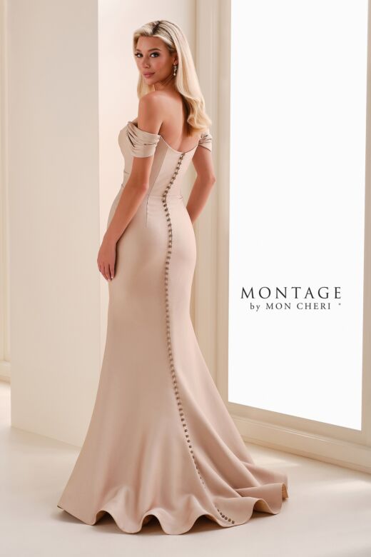 Montage by Mon Cheri M4202 Side Ruffle Back Button Dress