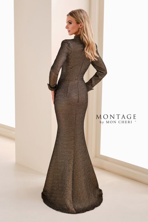 Montage by Mon Cheri M4204 Plunging Neck Long Sleeve Dress