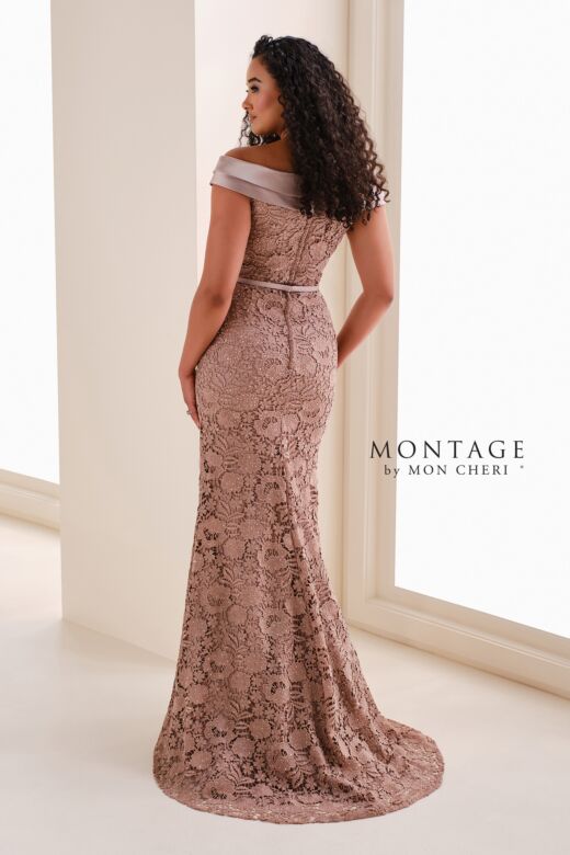 Montage by Mon Cheri M4213 Portrait Neck Fit And Flare Lace Dress