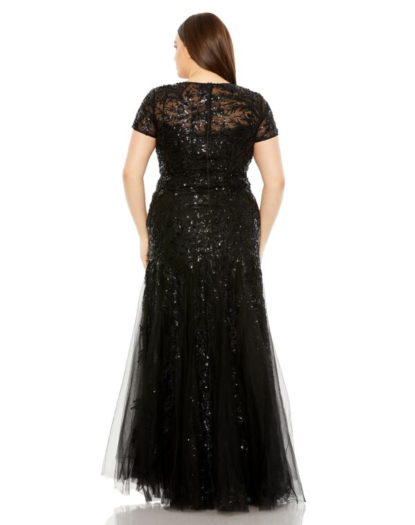 Mac Duggal 20623 Godet Skirt Short Sleeve Dress