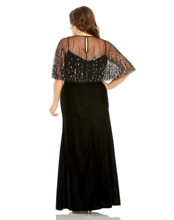 Mac Duggal 9228 Sheer Neck Cape Sleeve Dress