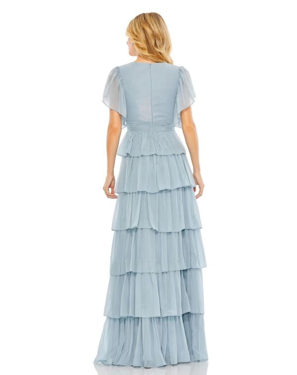 Mac Duggal 49595 Flutter Sleeve Tiered Skirt Prom Gown